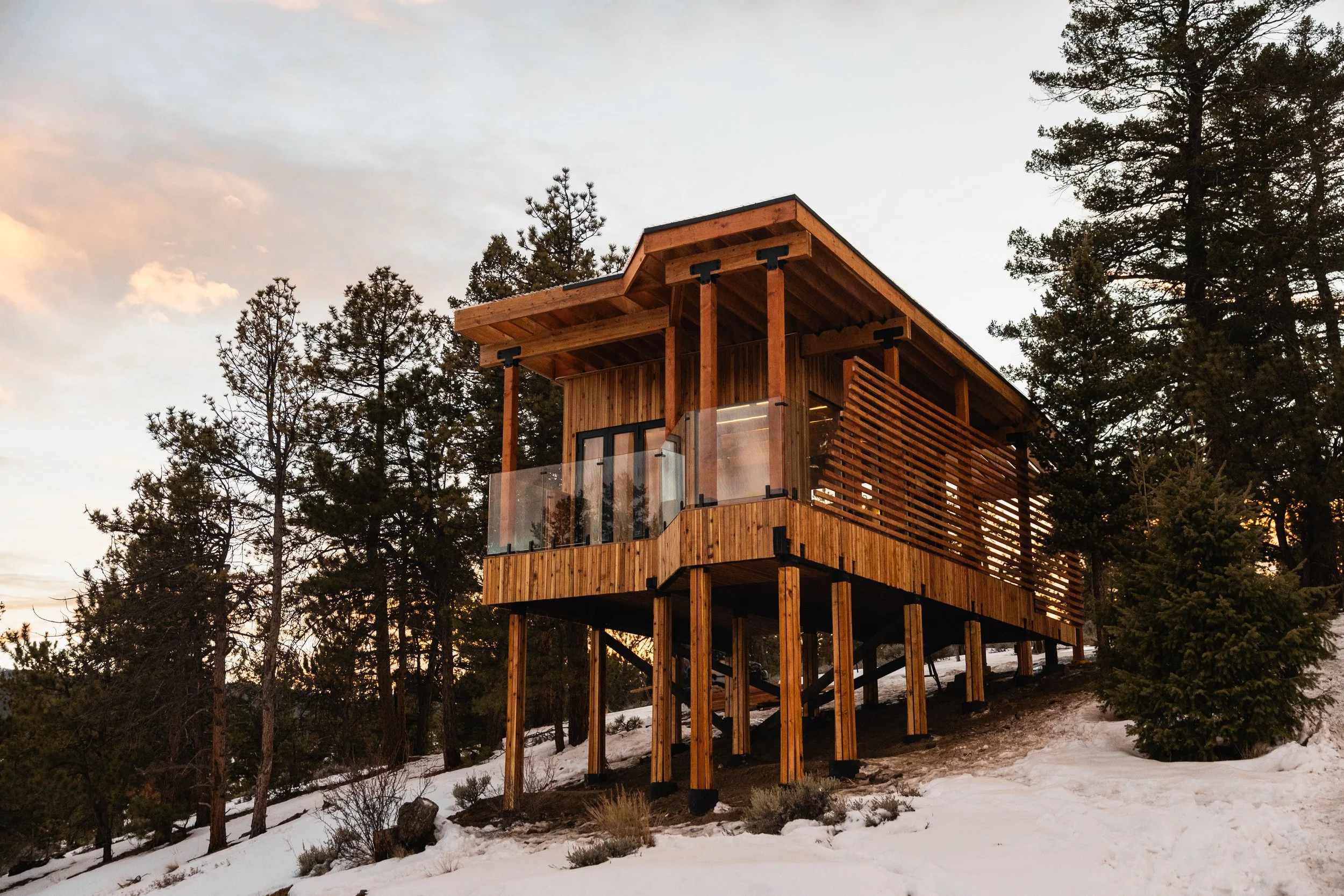 THE TRANSPARENT TREEHOUSE: An amazing cabin likely for your most fun friends. This cabin sits about 40 feet above the Peak Pavilion near the lodge. It's a fun cabin for fun people. 