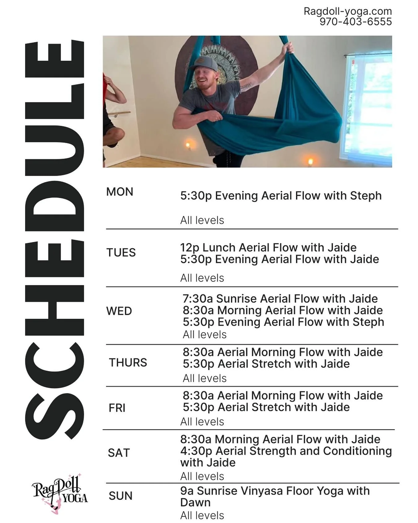 🧘&zwj;♀️✨ This week&rsquo;s yoga schedule is LIVE! ✨🧘&zwj;♂️
Whether you&rsquo;re craving a soul-soothing stretch, some playful time in the silks, or a grounding flow on the mat &mdash; we&rsquo;ve got a class with your name on it. 🌙💫
Roll out yo