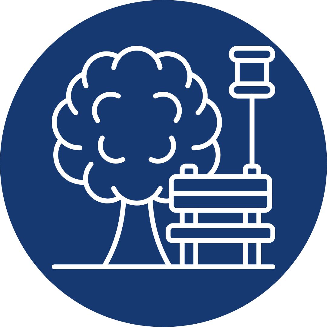 Line drawing of a tree and a weather monitoring station with an anemometer.