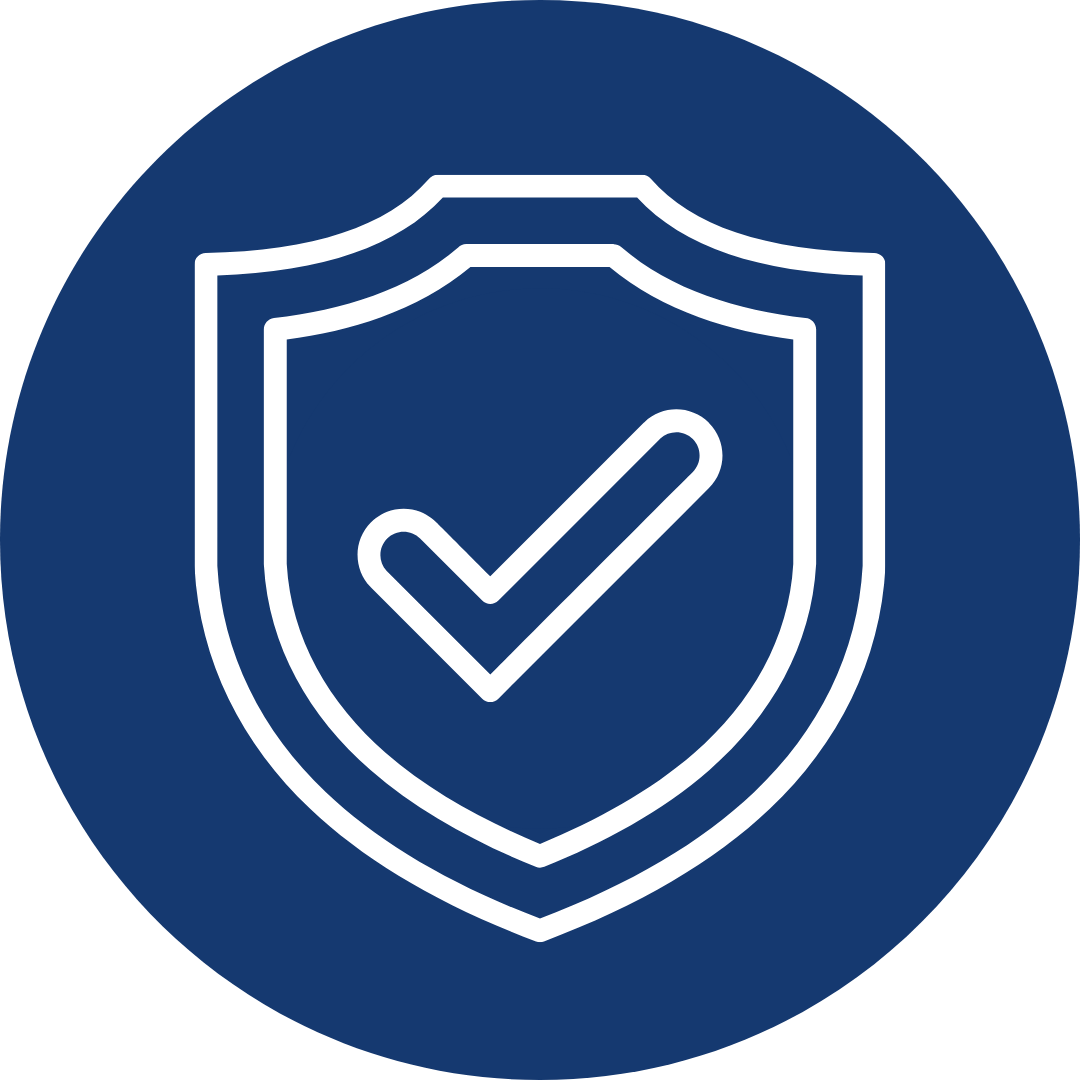 Icon of a shield with a check mark inside, representing security or protection.