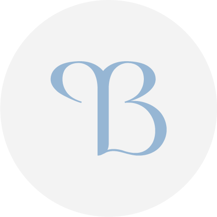 Light blue letter B on a white circular background