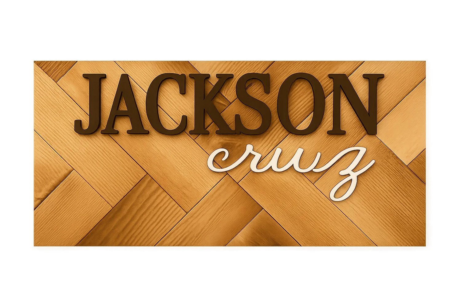 Personalized wood name sign reading Jackson Cruz