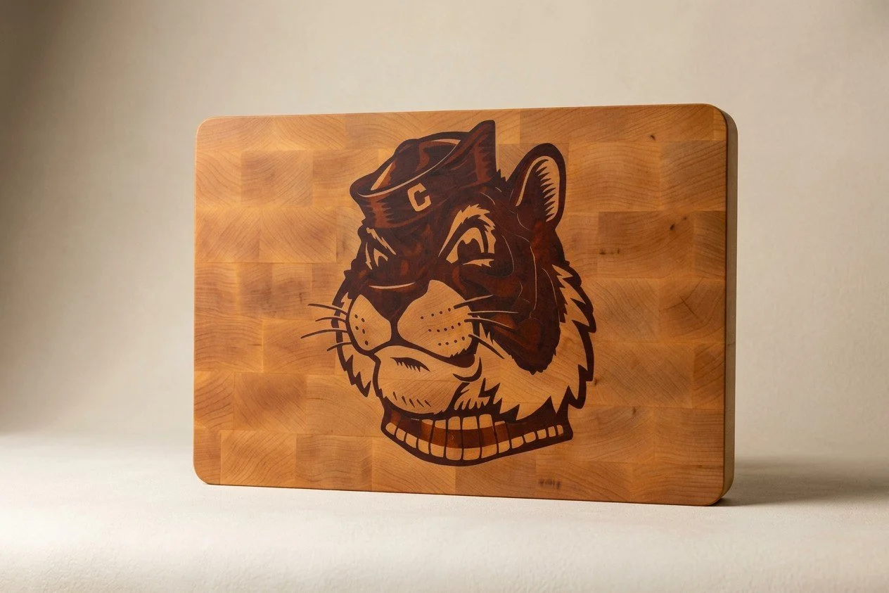 Engraved tiger mascot cutting board by Saluda Dog Woodworks