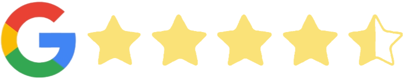 Google logo with a four to five-star rating graphic.