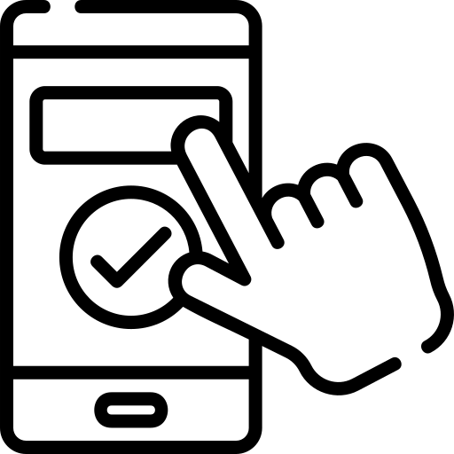 The image is a black-and-white line drawing of someone accessing their smartphone
