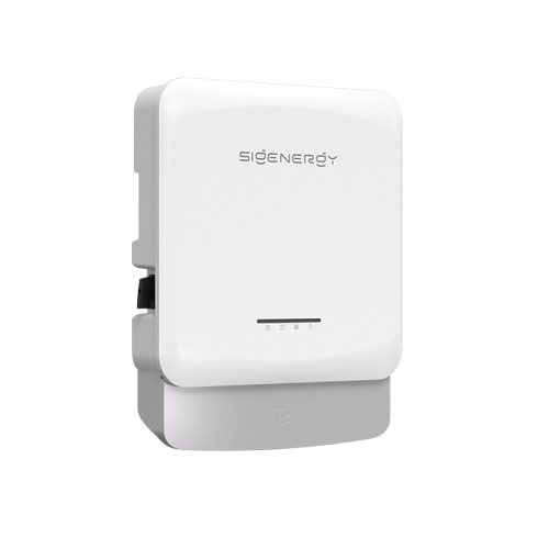 A white SigEnergy hybrid solar inverter mounted on a wall.