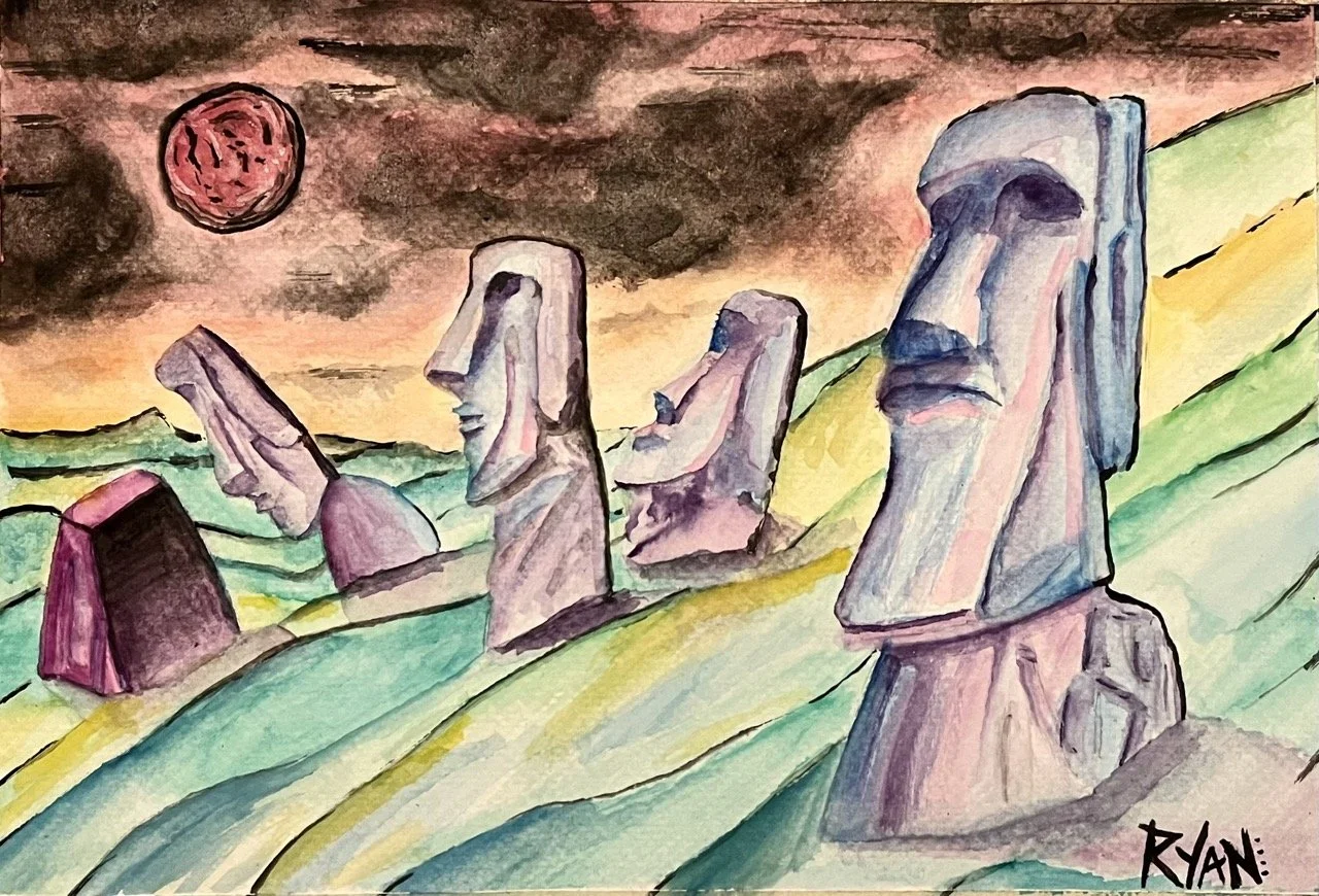 Moai - Watercolor on Paper - 10x7" - 2023