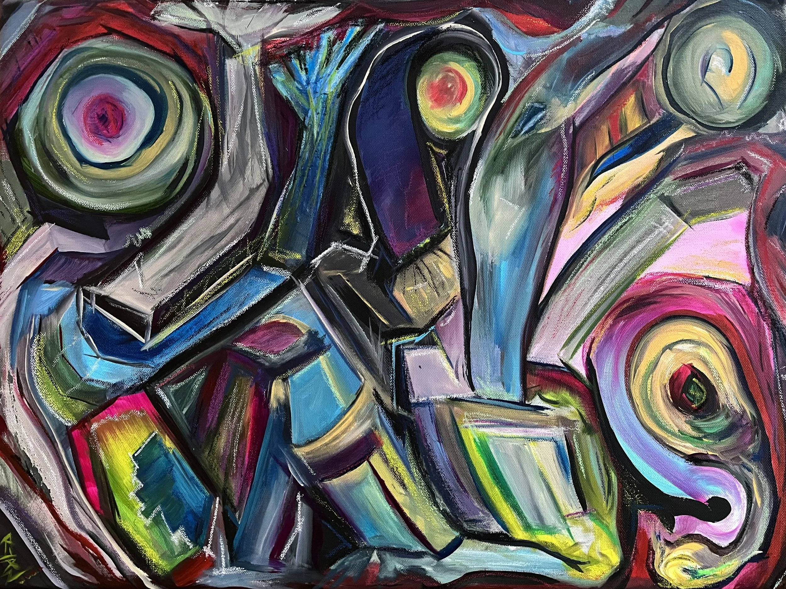 Claustrophobic - Acrylic & Oil Stick - 18x24" - 2024