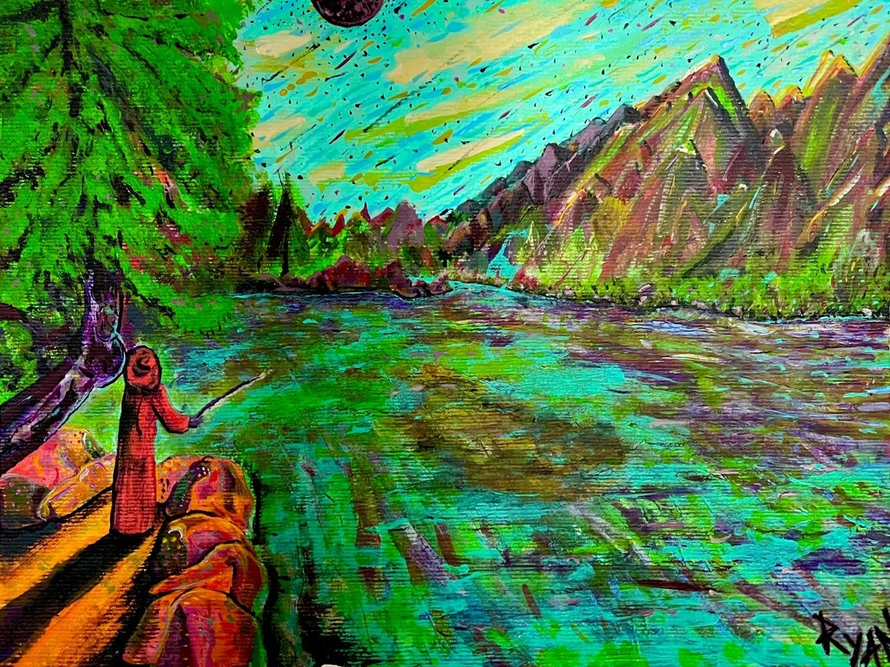 The Last Salmon Man - Acrylic on Paper - 9x12" - 2023