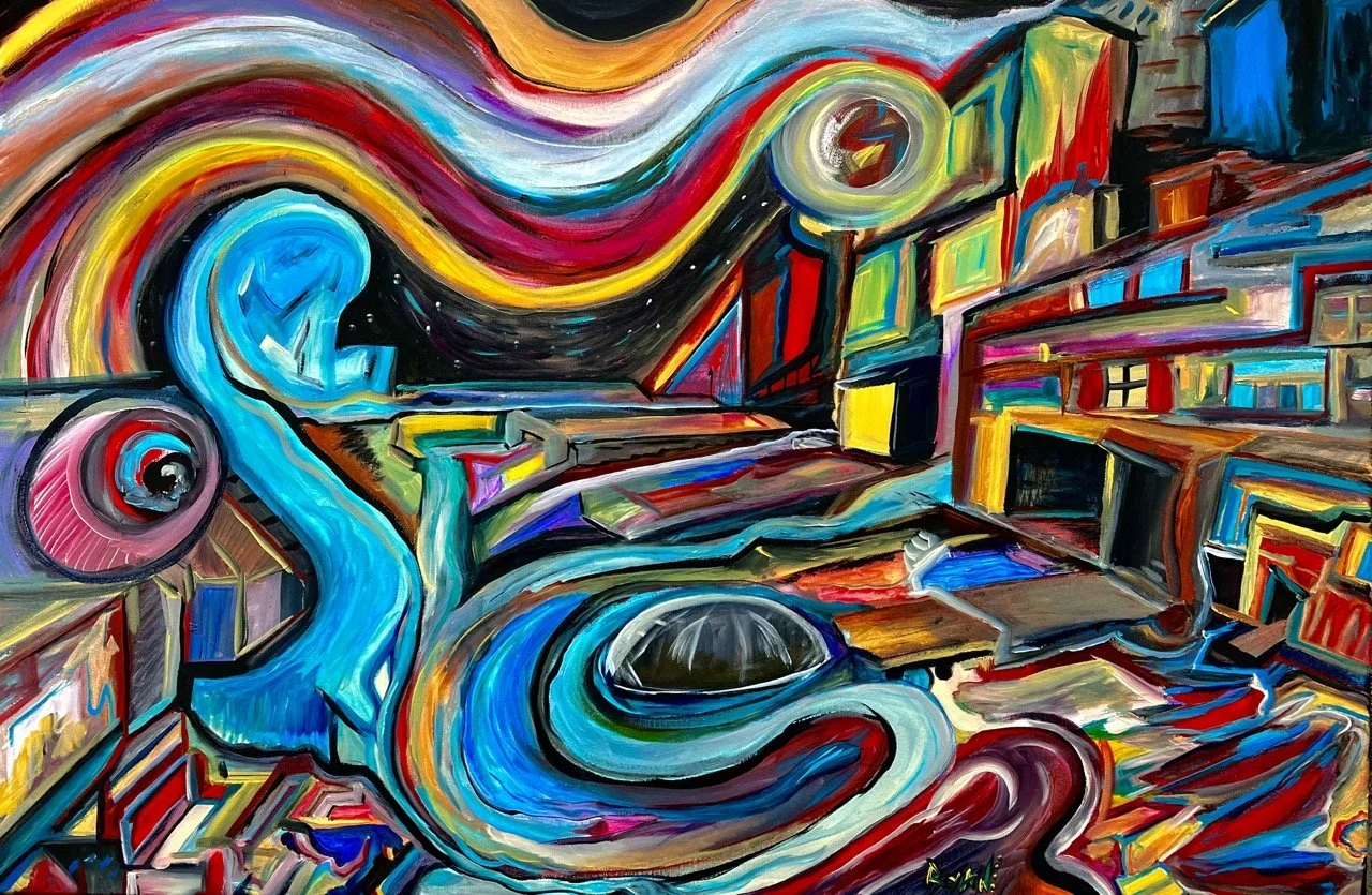 View From My Bedroom Window: Year 2437 - Acrylic - 24x36" - 2023