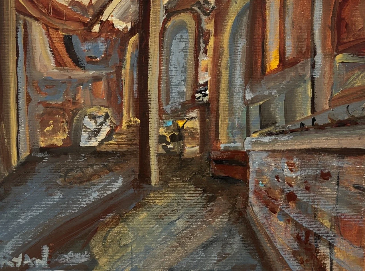 Inside Fonthill - Acrylic on Paper - 9x12" - 2023