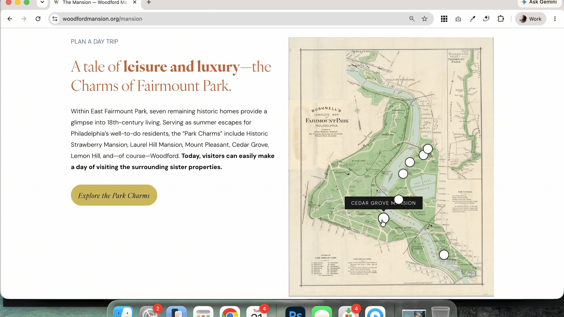 Woodford Mansion Website redesign project