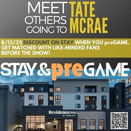 Meet others going to Tate McRae at a curated eats or drink spot! Receive a discount on hotel stay at Residence Inn, downtown St. Paul while supplies last. After purchasing, stay tuned for an emailed ticket revealing a curated food or drink spot as we