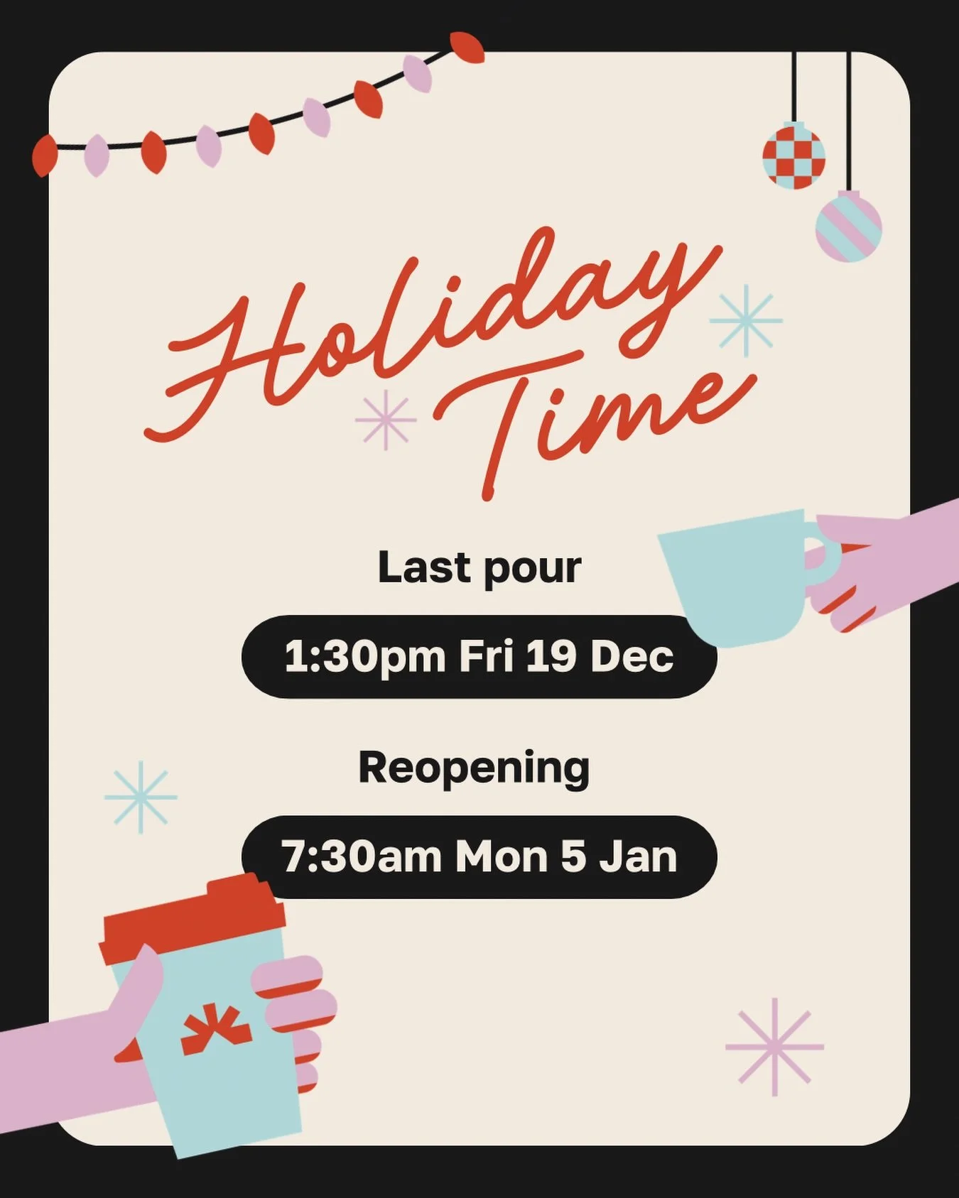 Today&rsquo;s our last day! We hope you get time to replenish and rejuvenate over the break. Can&rsquo;t wait to see what 2026 brings 🍸