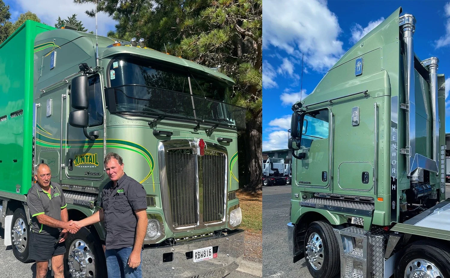 Ken Walker congratulating driver Tony Rhind on his new ride