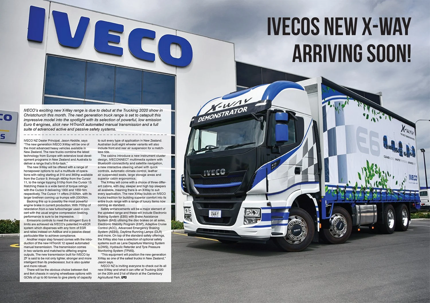 A copy of an article from a magzine with text and an image of a truck beside a building