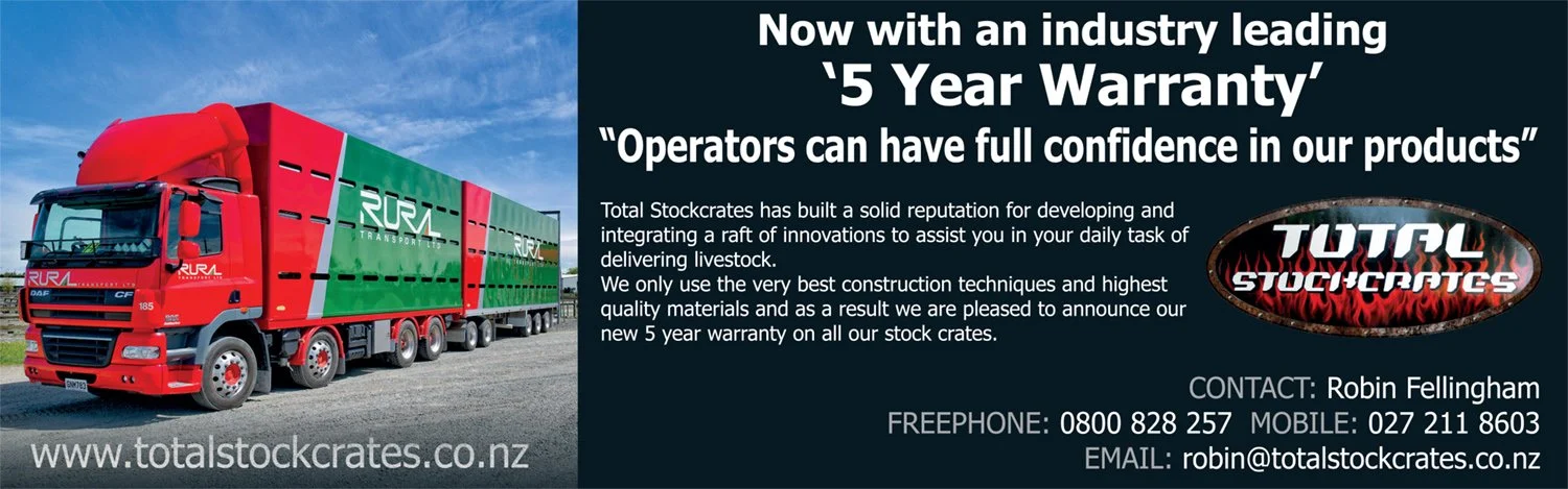 An ad from a magazine with text and an image of a stock truck and trailer on a gravel yard
