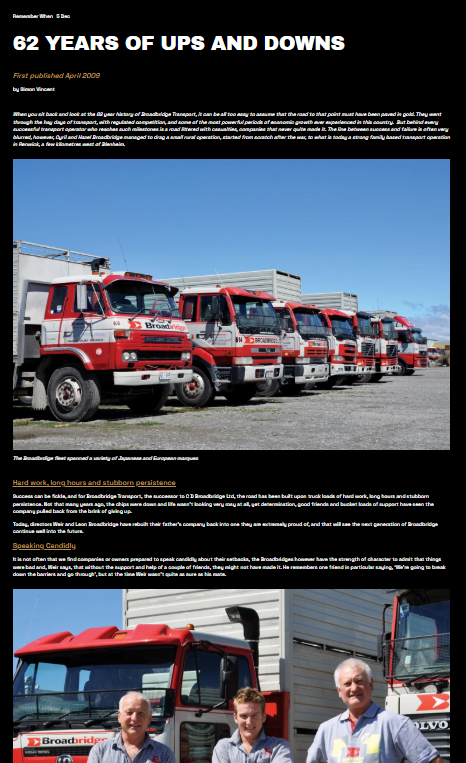 A screenshot of a story on a website with text and pics of trucks and people