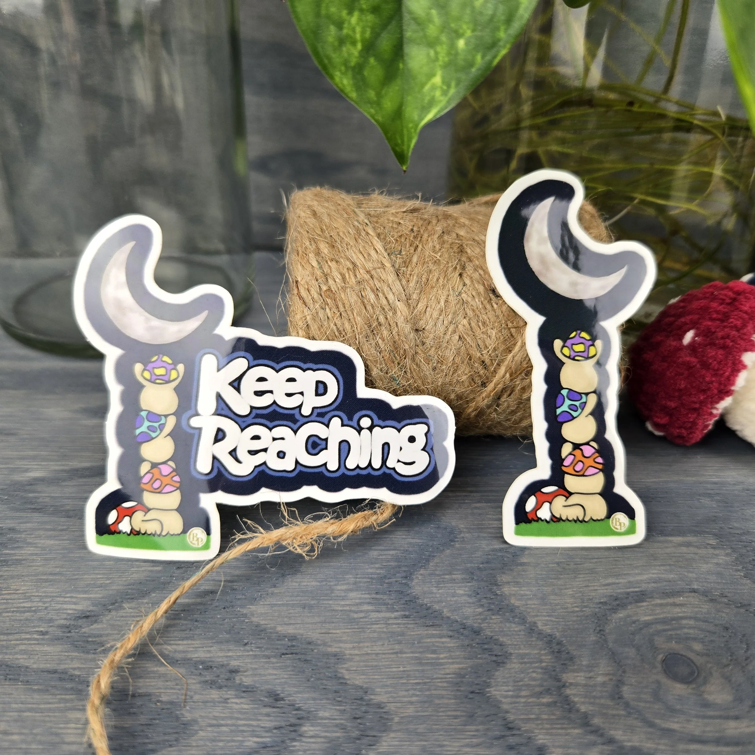 Whimsical Mushroom Vinyl Sticker ~ 'Keep Reaching'