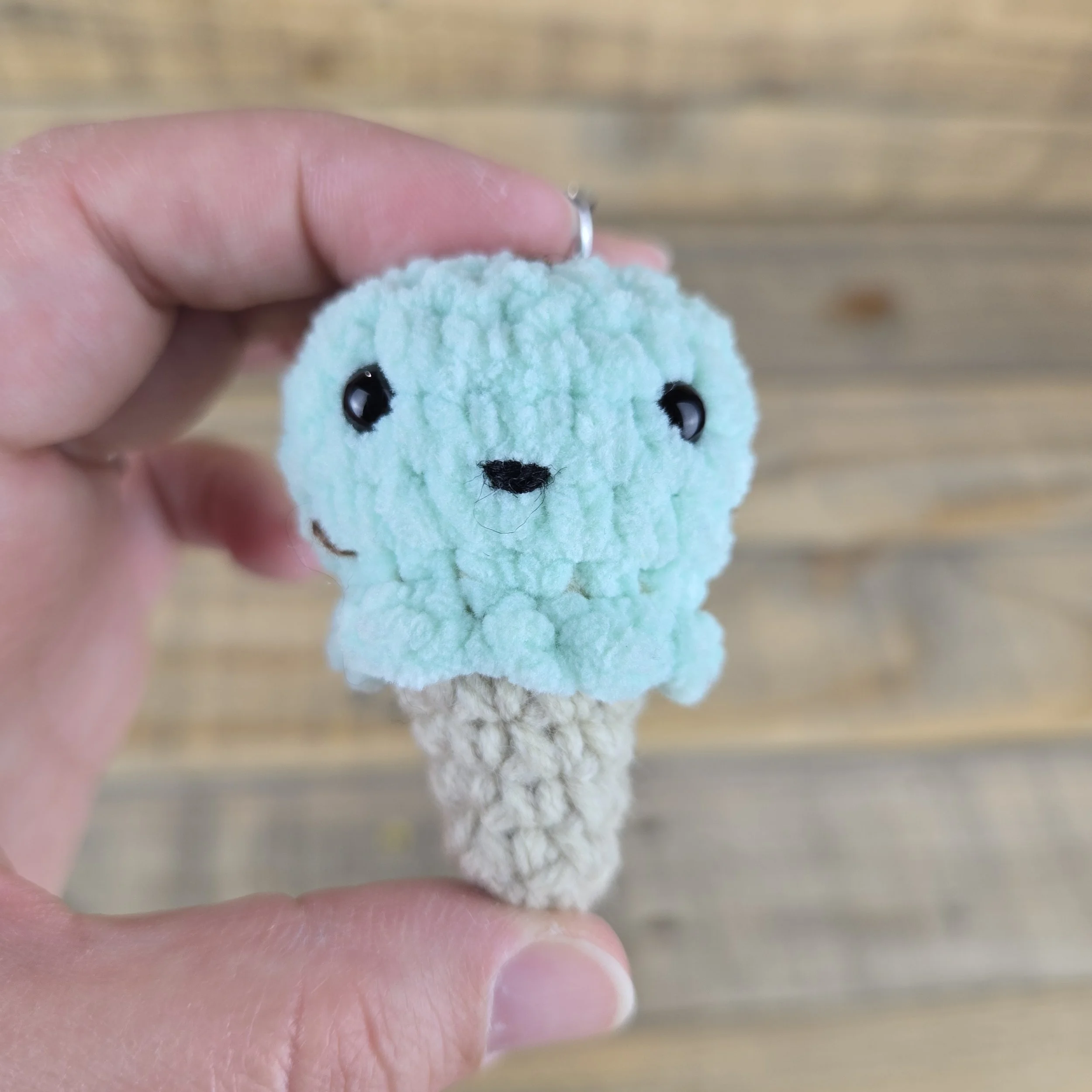 Crocheted Mini Ice Cream Keychain ~ Mint Chocolate Chip Ice Cream Cone ~ Backpack Buddy, Purse/Bag Charm