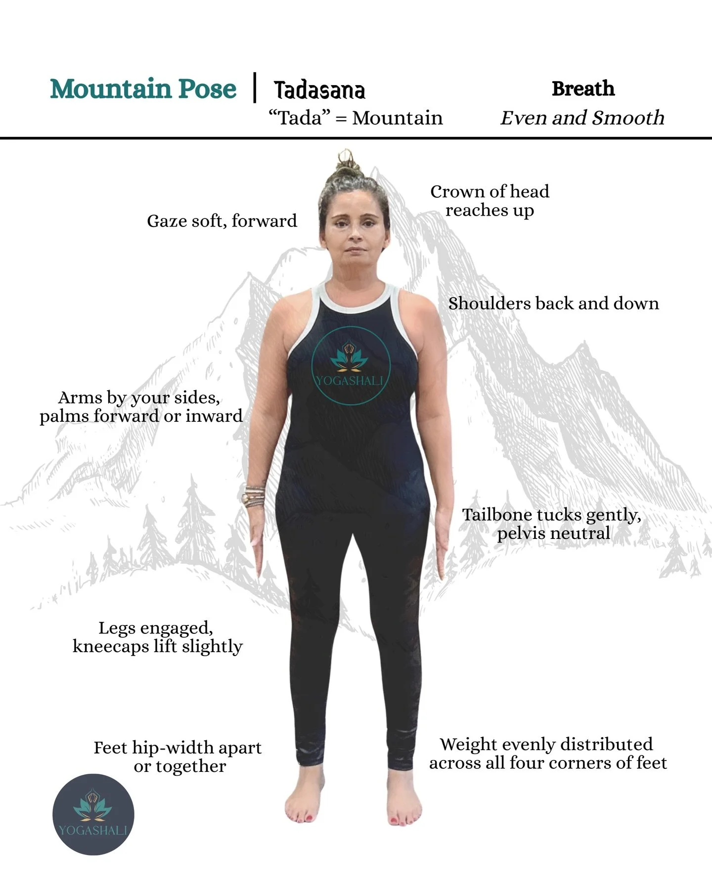 MOUNTAIN POSE - TADASANA 
&ldquo;Tada&rdquo; = Mountain 

Most people skip this pose. 
Stand there for a second, then move on. 

But this? This is everything. 

Mountain Pose isn&rsquo;t just standing. 
It&rsquo;s the practice of finding your center.