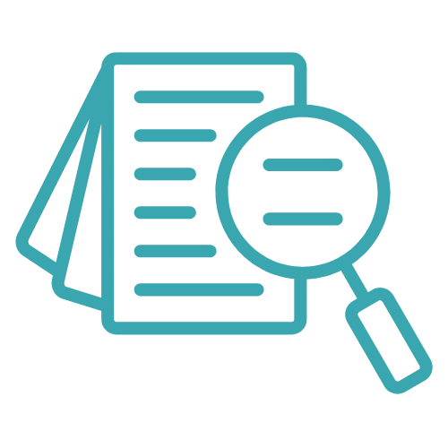 Icon of documents with a magnifying glass.