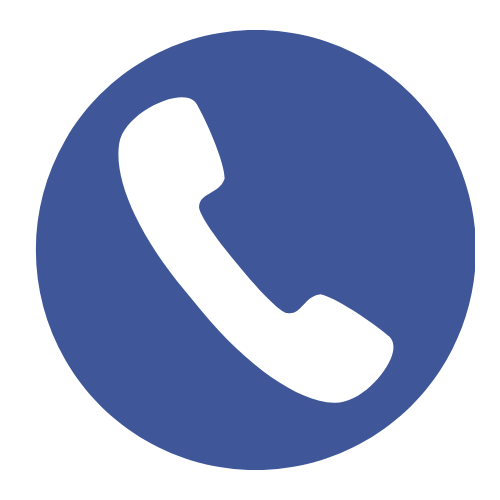 Icon of a white telephone handset inside a blue circle