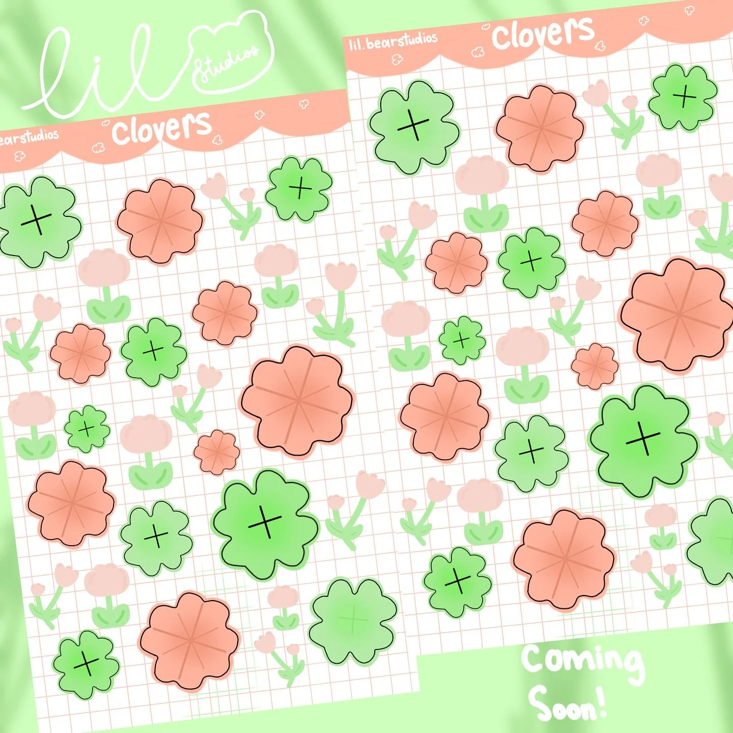 2 more sticker sheets revealed!💚🩵

1. Clovers 🍀☘️

2. Tea Time - slightly revamped version ☕️ 

Shop and website coming im August! Follow @lil_bearstudios for more updates!🤍

#smallbusiness #lilbearstudios #smallstickerbusiness #smallstickershop 