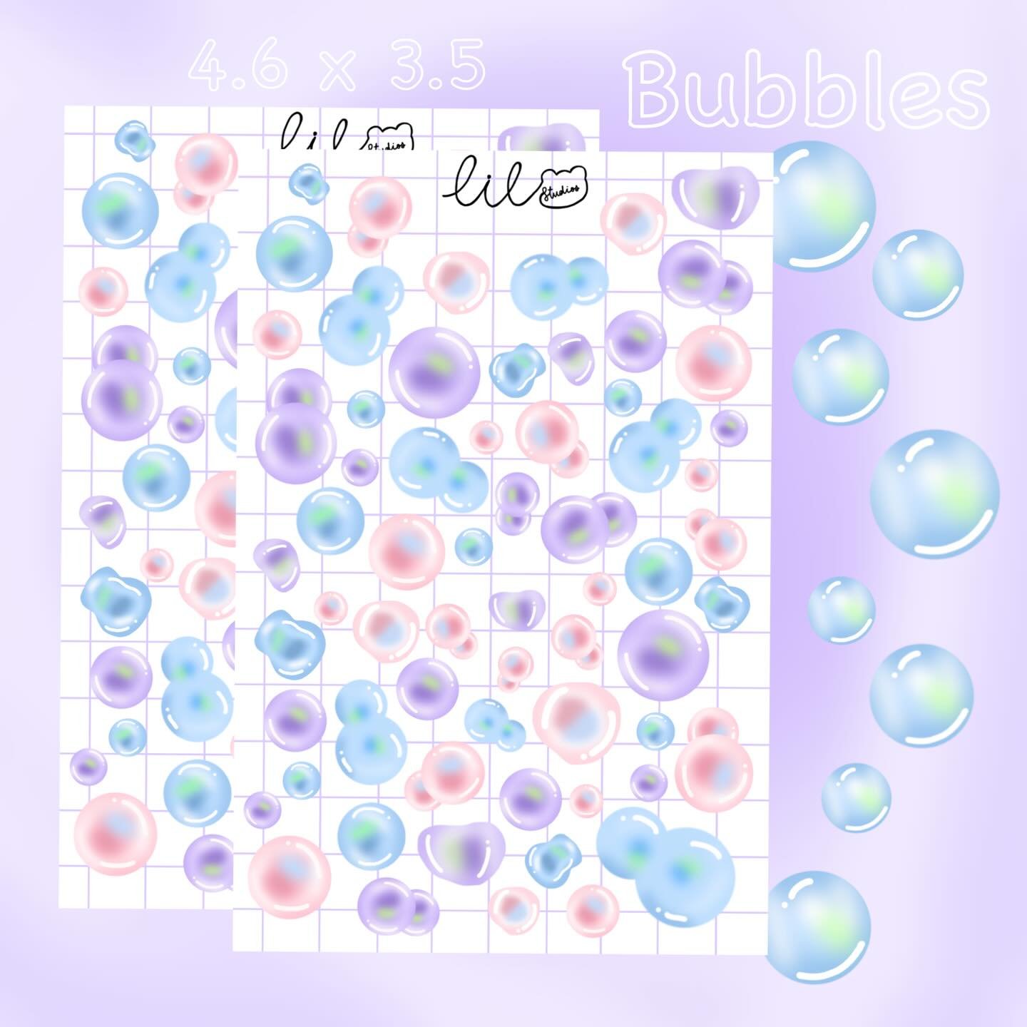 Bubbles 🫧 

Hii Hii! Another sheet reveal! Hopefully I can reopen my the end of this month! I&rsquo;ve been working on product pictures and such! I&rsquo;ve also been experimenting with some new types of sticker paper too for a little bit of variety