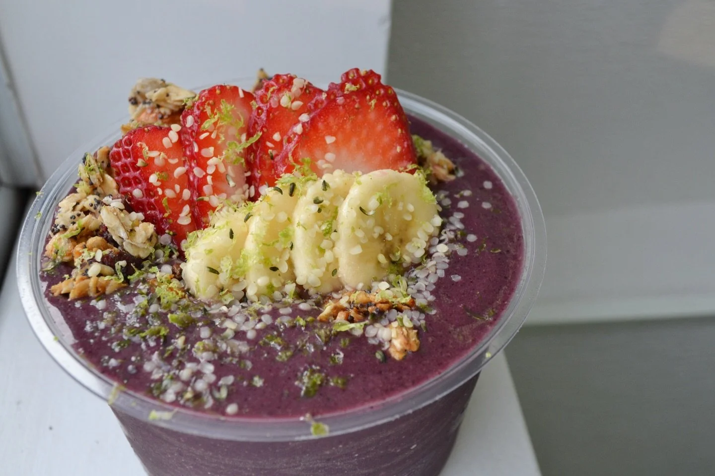 Summer on your mind? Dip in to one of our famous A&ccedil;ai smoothie bowls: The Bom Dia 💜 means &ldquo;good morning&rdquo; in Portuguese &mdash; and we can guarantee it will make for a good morning. 🌞