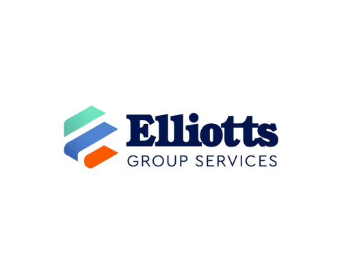 Elliott Group Services logo with blue, teal, and orange geometric shapes