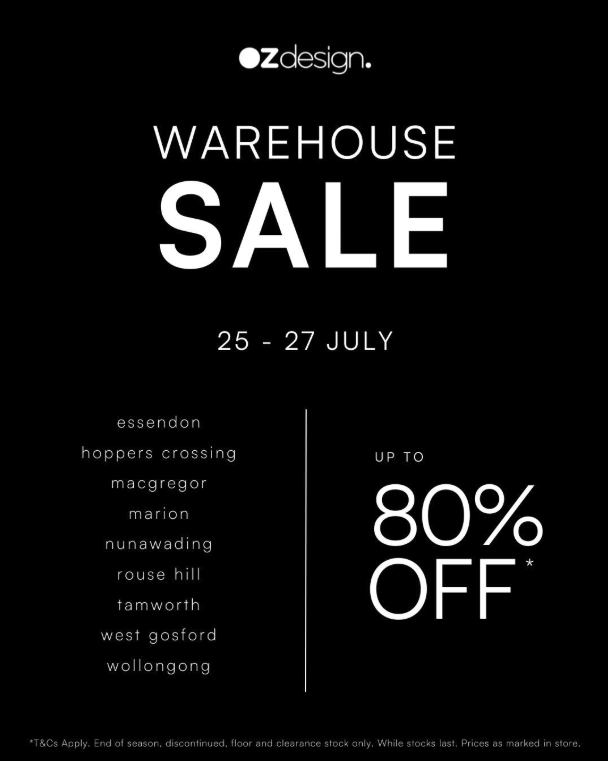 Oz Design Furniture NATIONAL WAREHOUSE SALE THIS WEEKEND