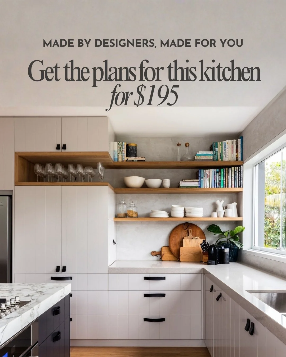 Meet your shortcut to a designer kitchen. These are the exact drawings we use with our own builders because we have built these homes—layouts, elevations, details—so you can build with confidence.
Start with Bronte House Kitchen + Laundry