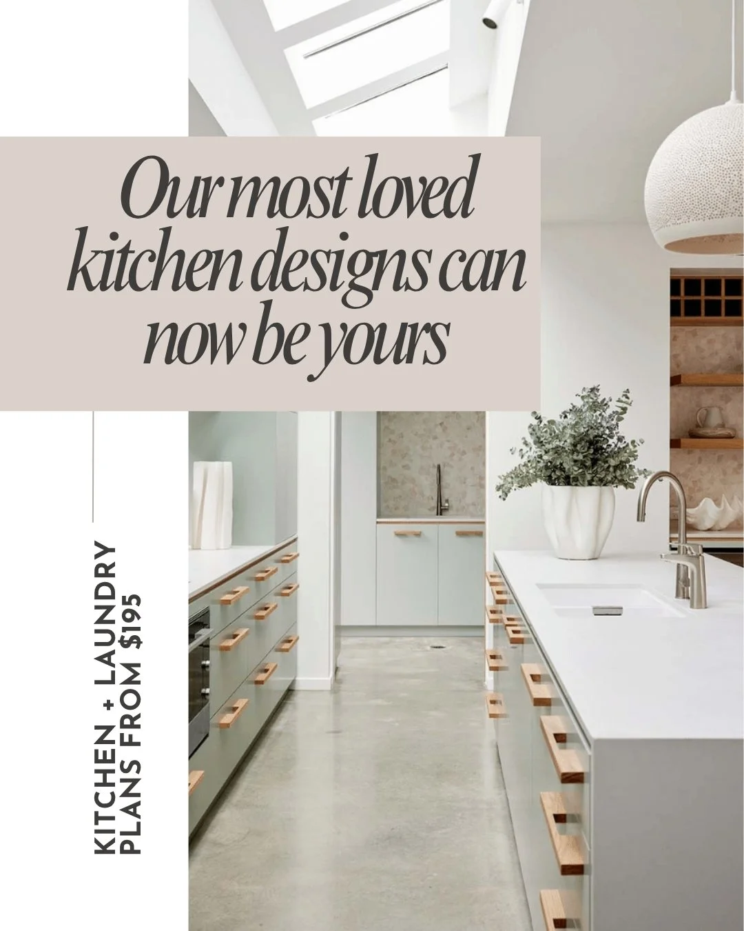 Designer kitchen, minus the custom price.
Download the Bronte House Kitchen + Laundry Plans from A$195. 
Upgrade to get the CAD file to tweak to your space. 
Comment "Im Ready" and we'll send you a link to the plans
#KitchenRenovation #Ki