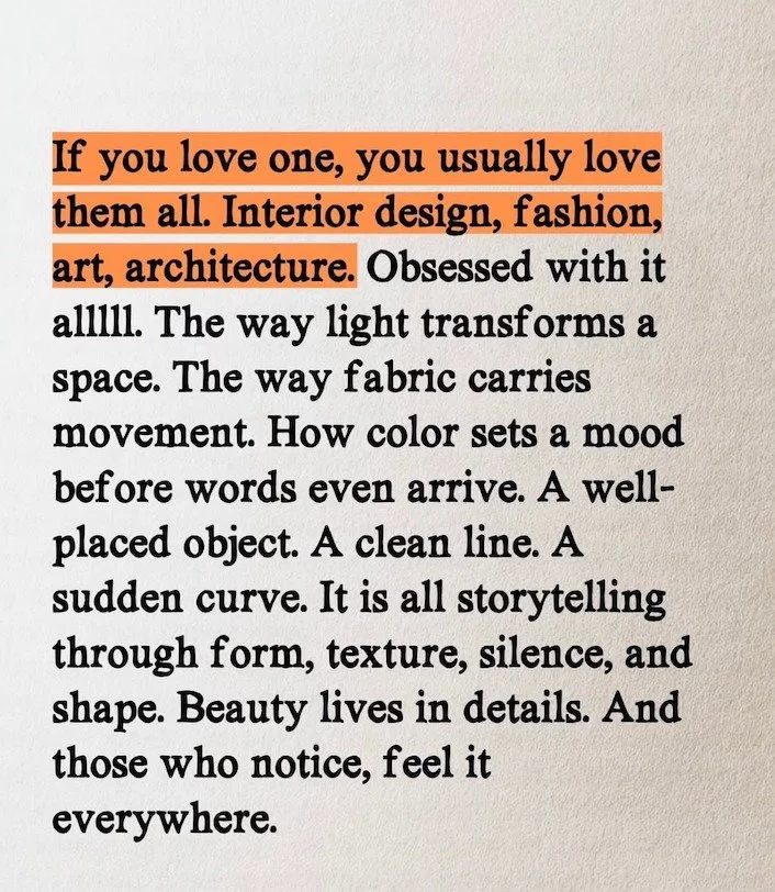 We feel this deeply&mdash;creativity doesn&rsquo;t exist in isolation. Art, interiors, fashion, design&hellip; they&rsquo;re all in conversation, constantly influencing and responding to one another.