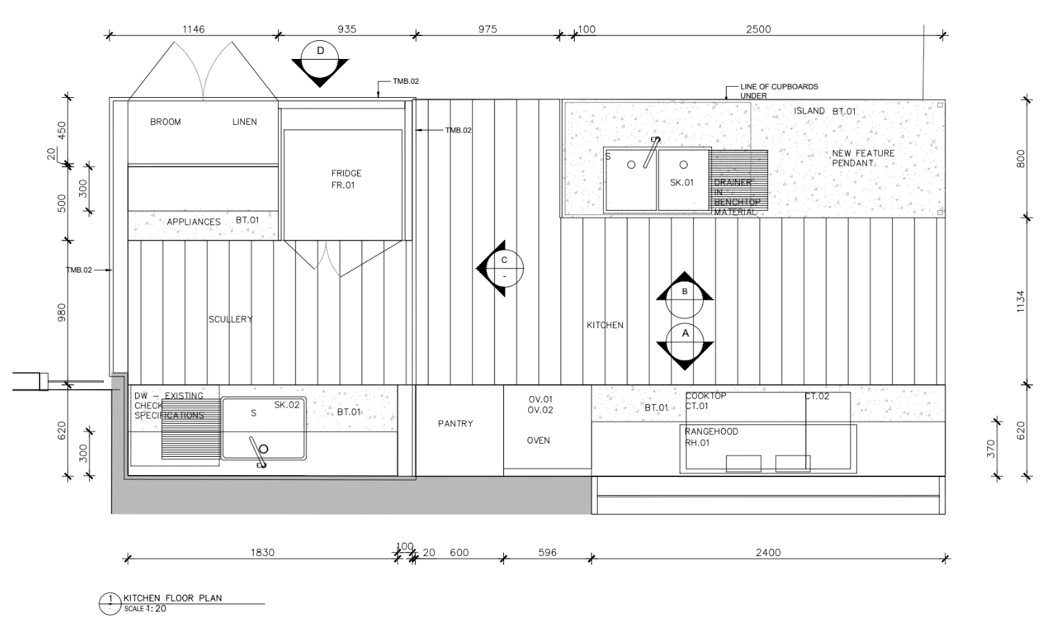 Kitchen Plan with island and skullery