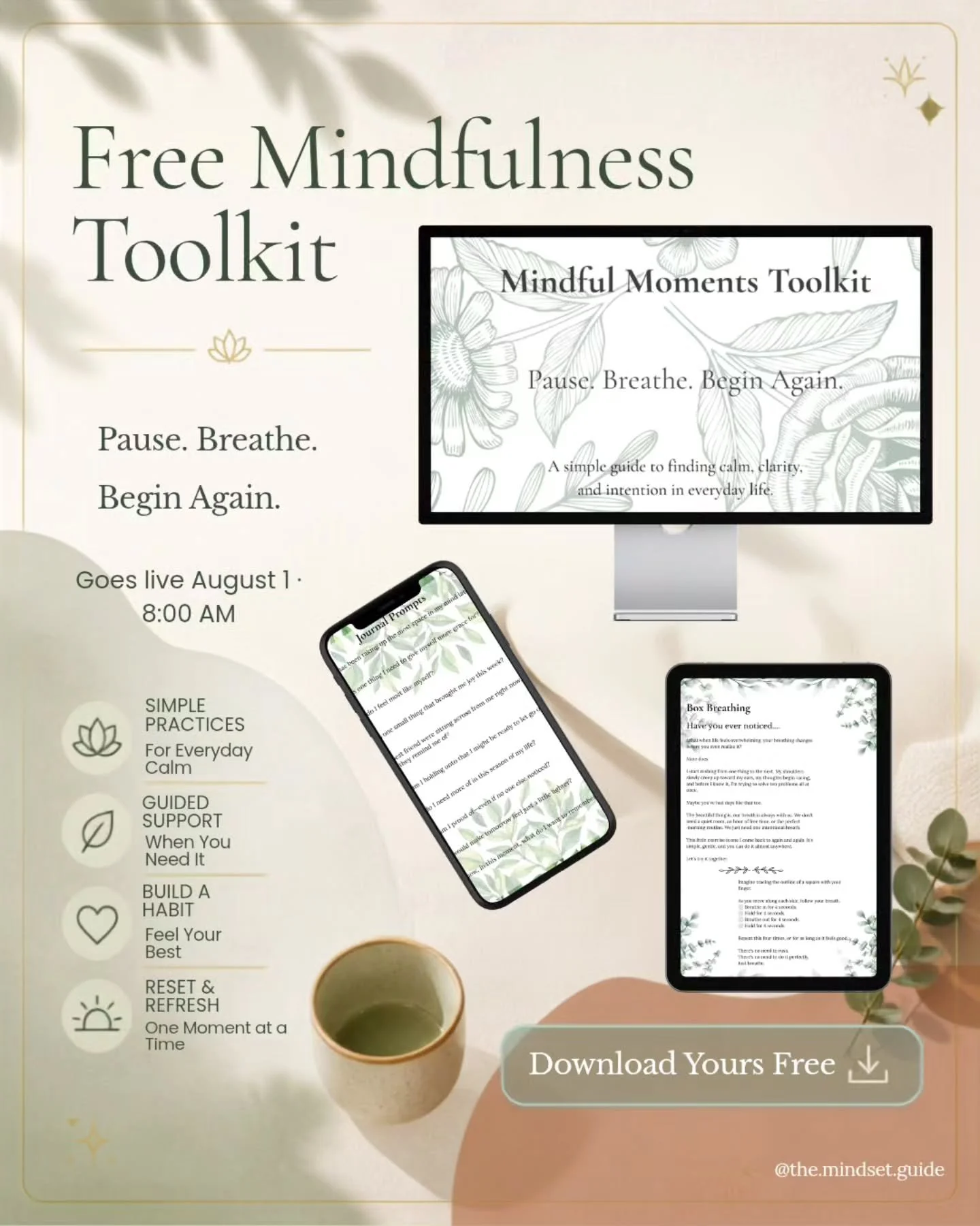 Tomorrow's the day. 💛

A few weeks ago, this was just an idea.

Now it's something I'm genuinely excited to share with you.
I created the Mindful Moments Toolkit for the days when life feels busy, overwhelming, or just... loud.

Inside you'll find s