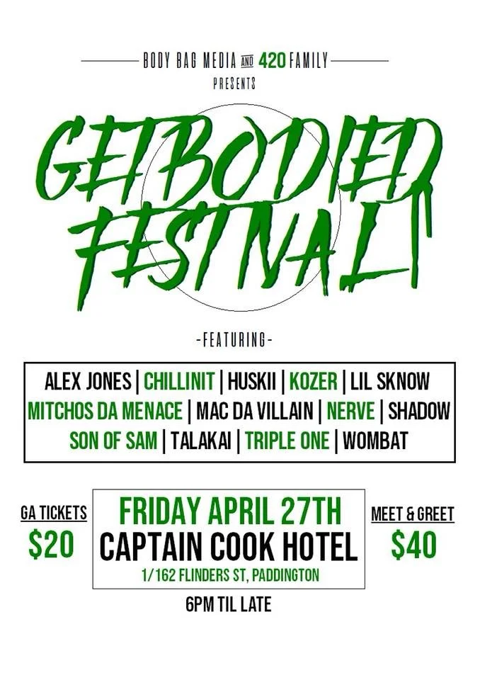 event flyer from the 2018 "Get Bodied Festival"