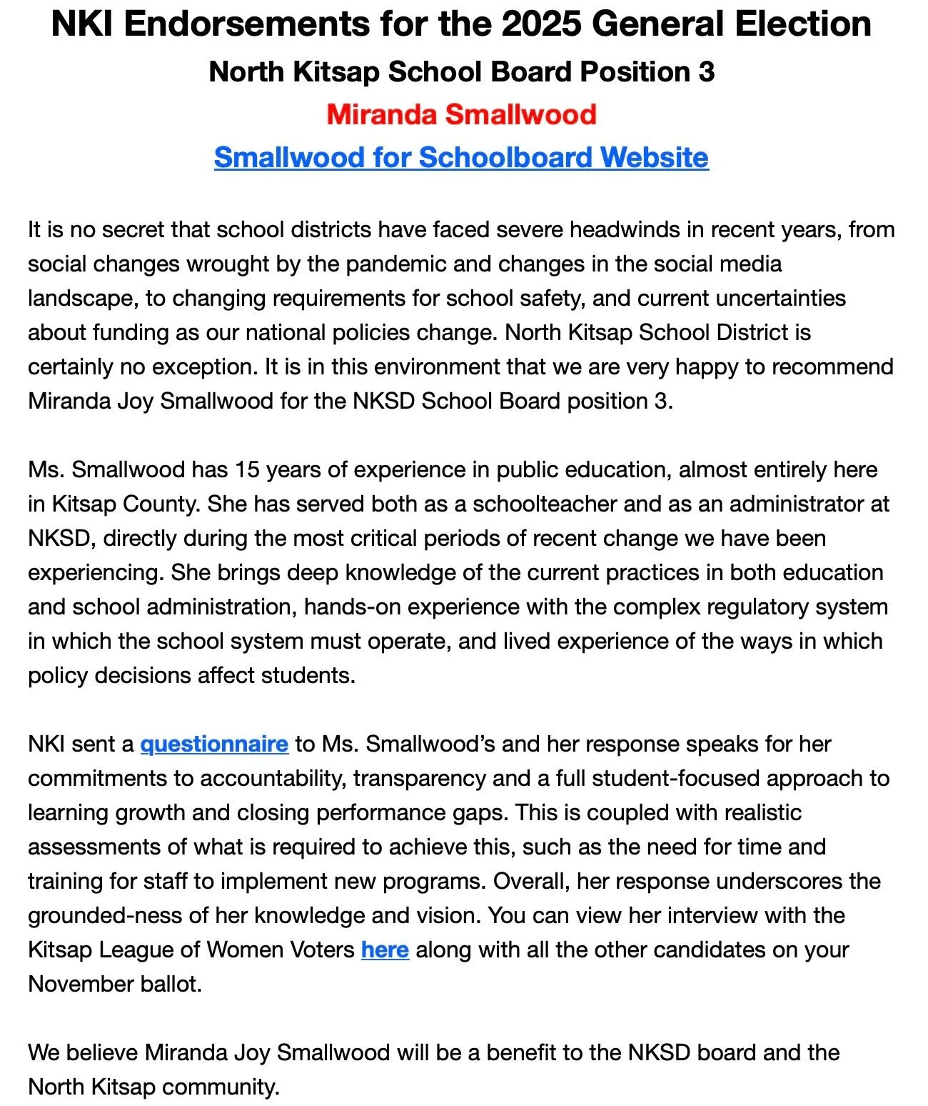 ⭐I am honored to receive an endorsement from NK Indivisible following engagement with their invitation to both candidates in District 3 to engage in a facilitated dialogue founded on the following questions.  To see my responses, please visit: https: