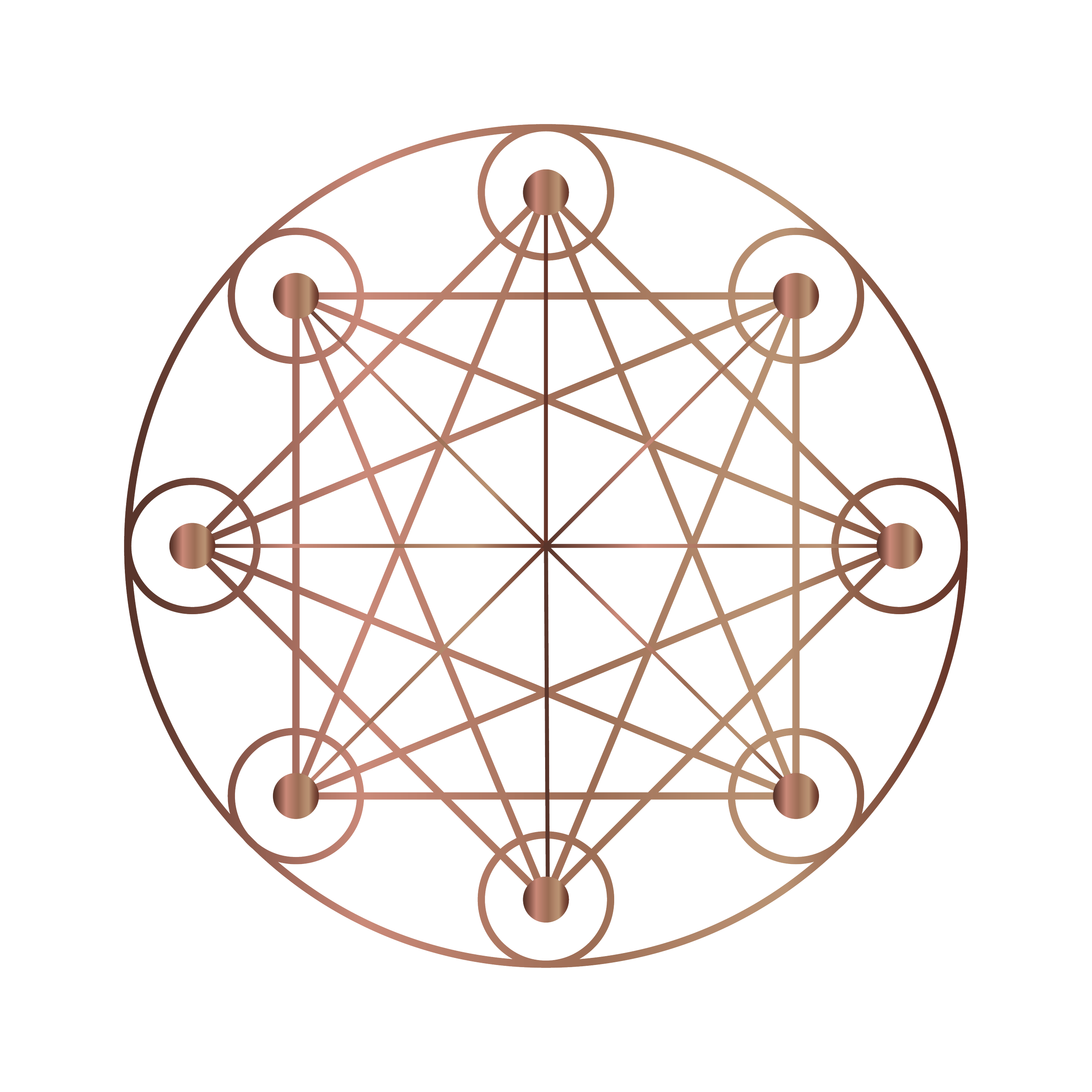 A geometric diagram featuring interconnected circles and lines, resembling a complex network or star map, with a fold in the corner of the image.