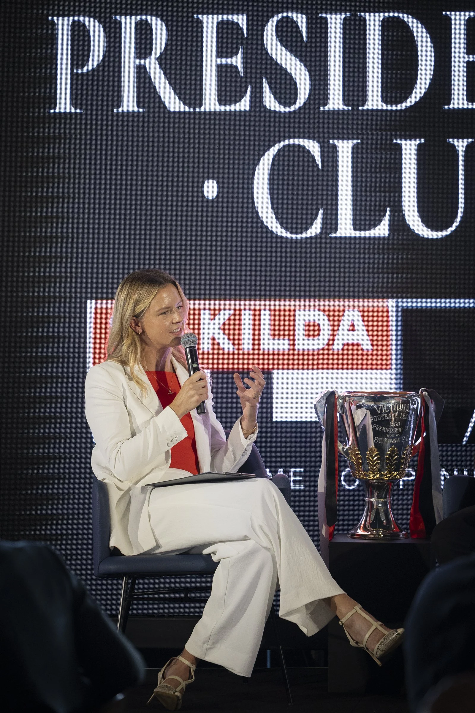 Sarah Ashmore hosting a panel as event MC