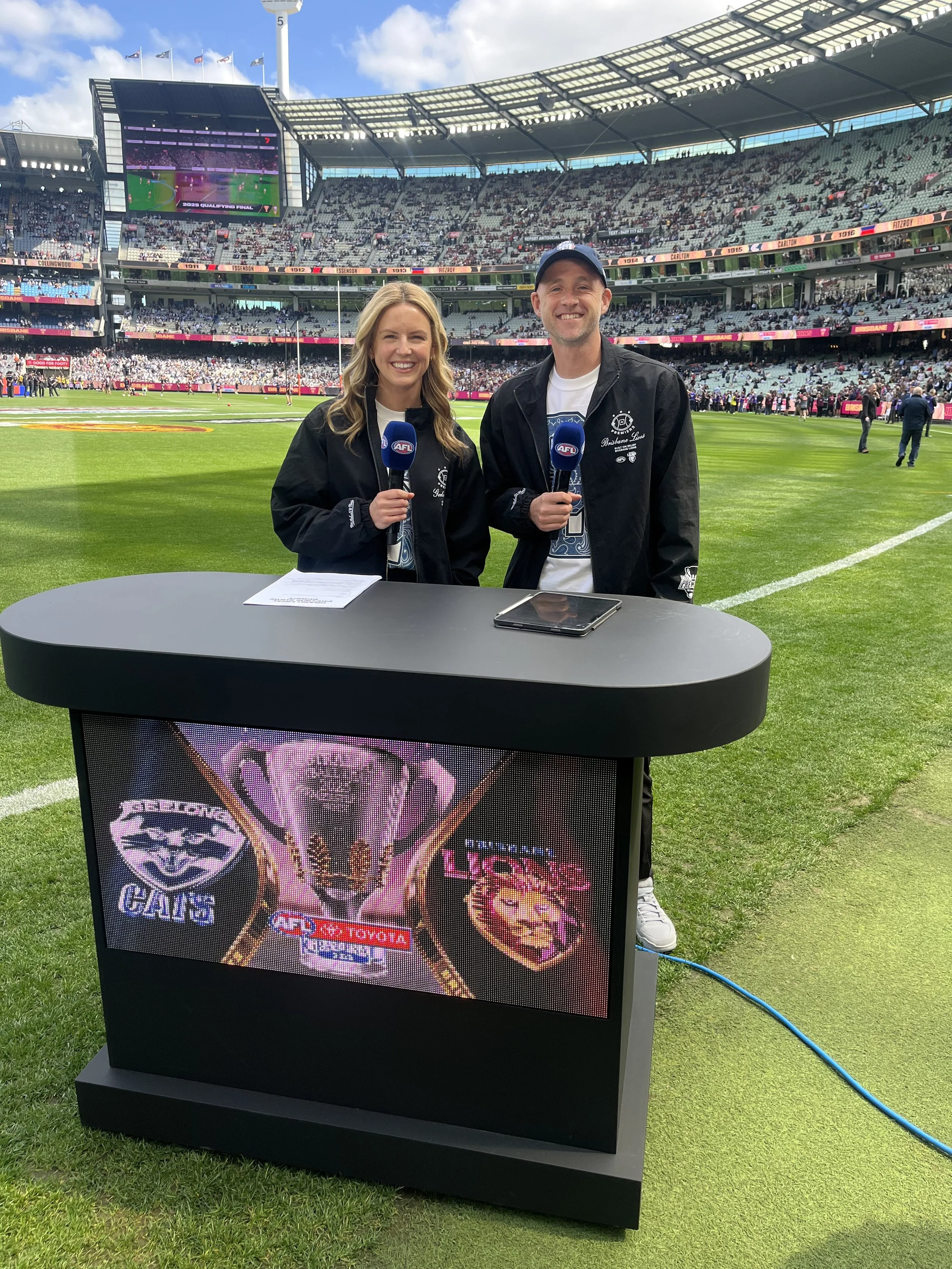 Sarah Ashmore as On Ground MC at the 2026 AFL Grand Final