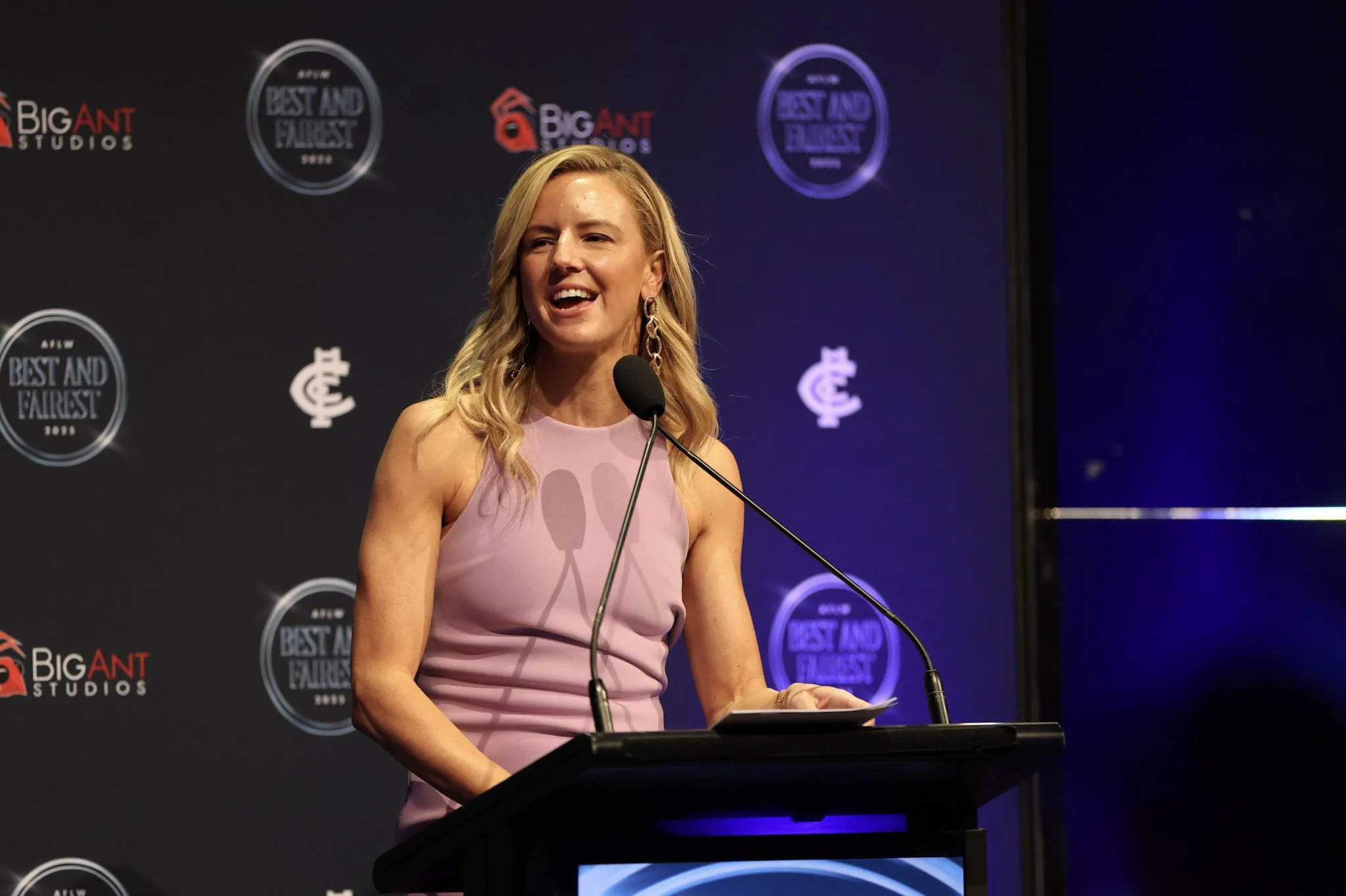 Sarah Ashmore as MC for the Carlton FC AFLW Best and Fairest