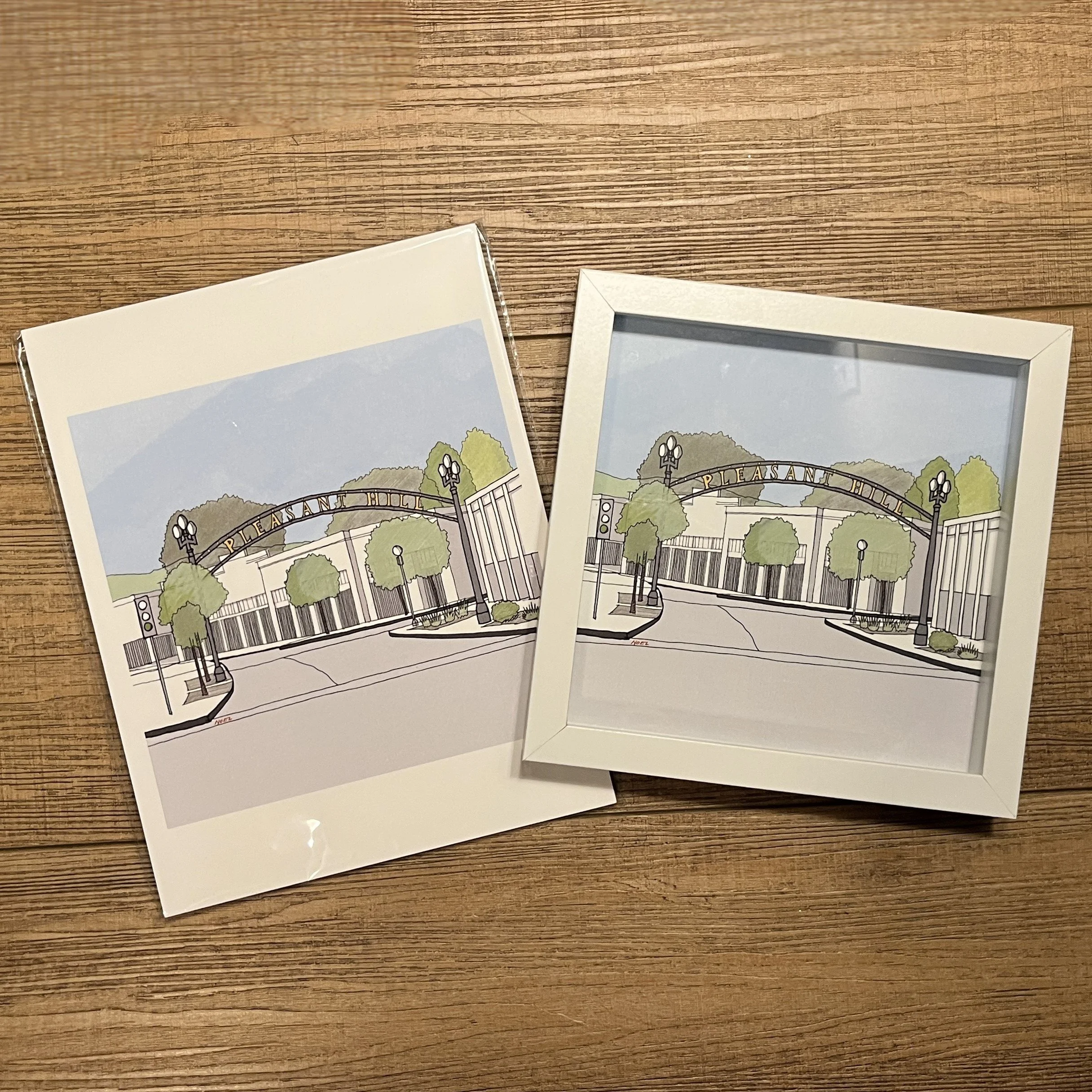 Illustration of Pleasant Hill Downtown city sign architectural drawing.