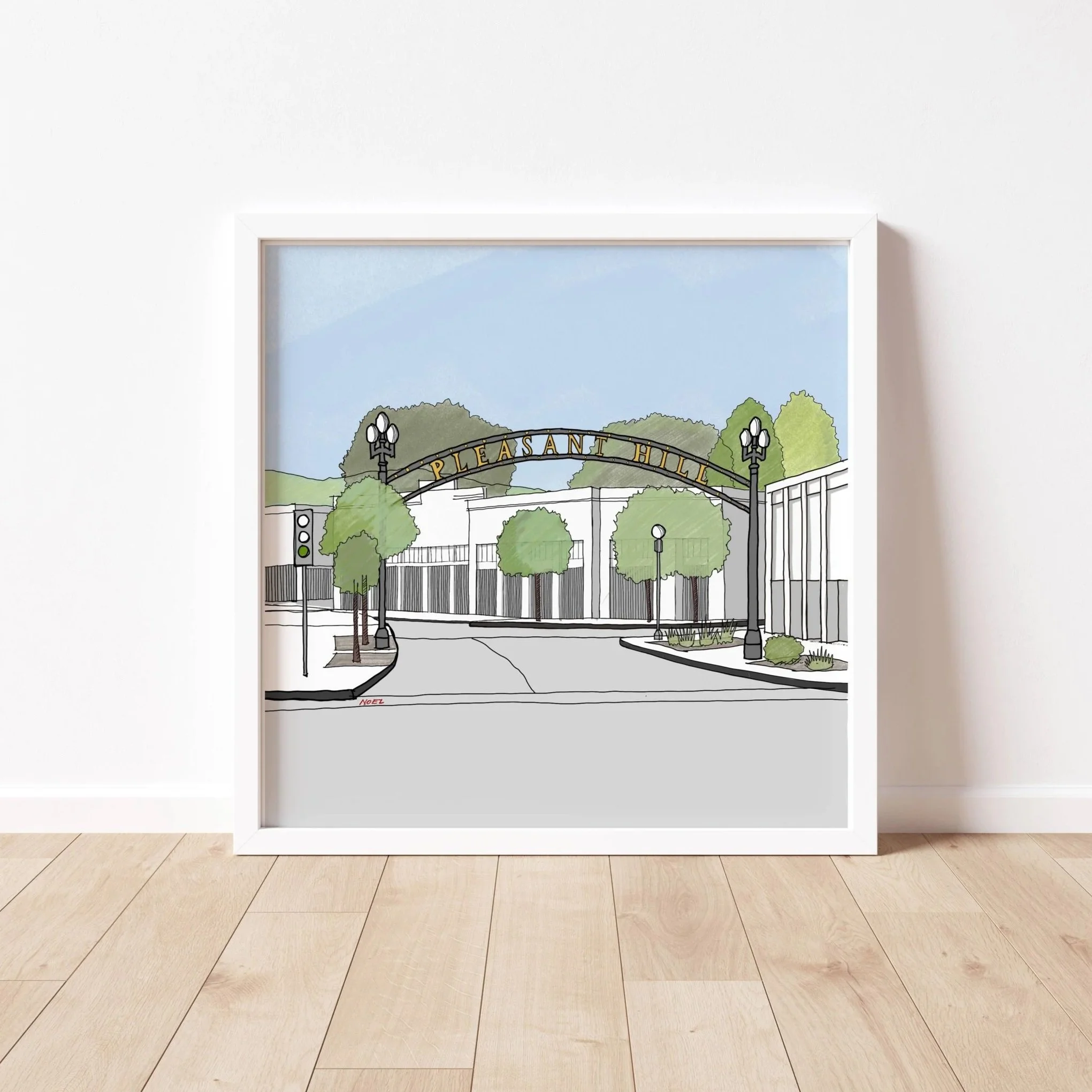 Pleasant Hill Downtown City Sign Drawing | Pleasant Hill California Art Print | Custom Landmark Gift