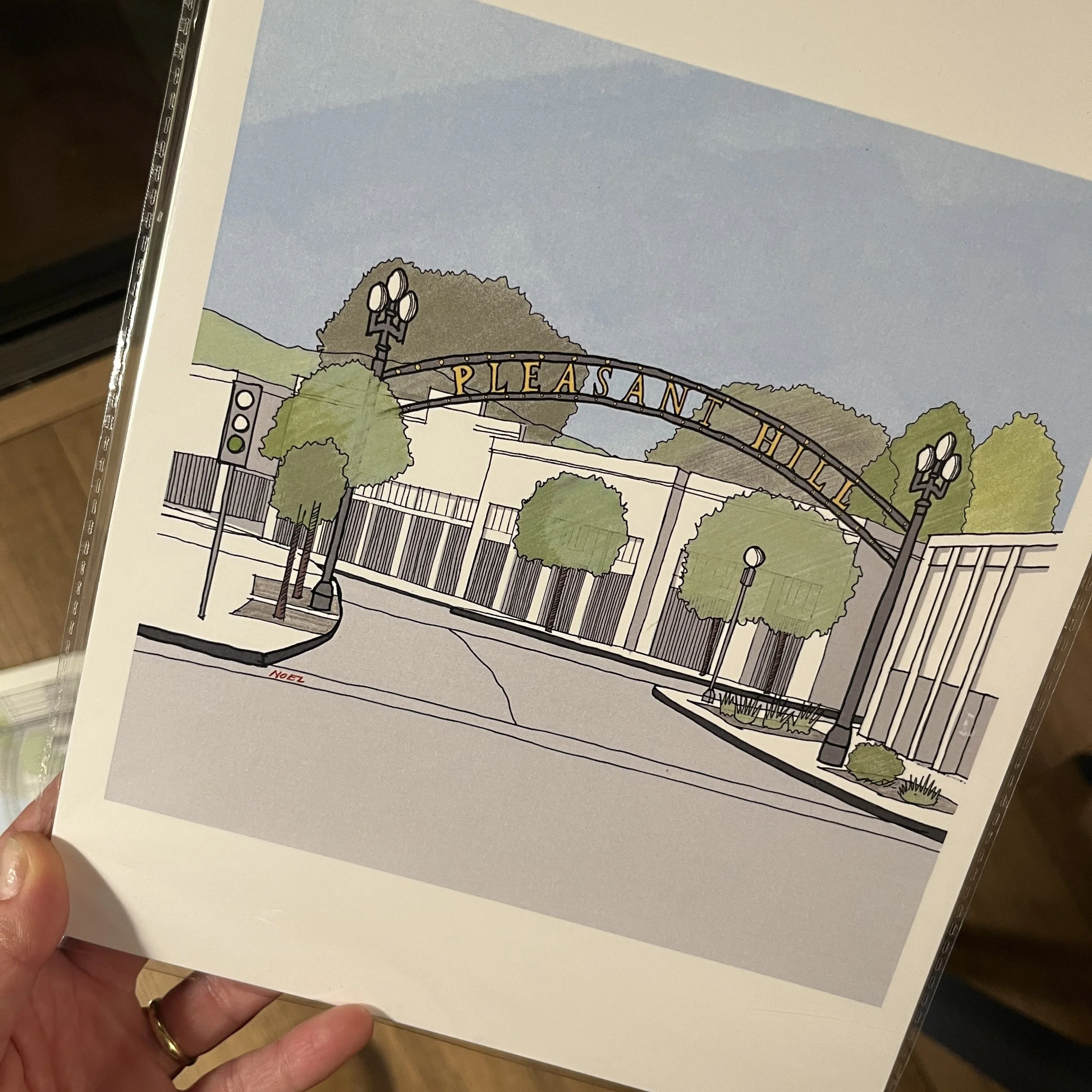 Illustration of Pleasant Hill Downtown city sign architectural drawing.