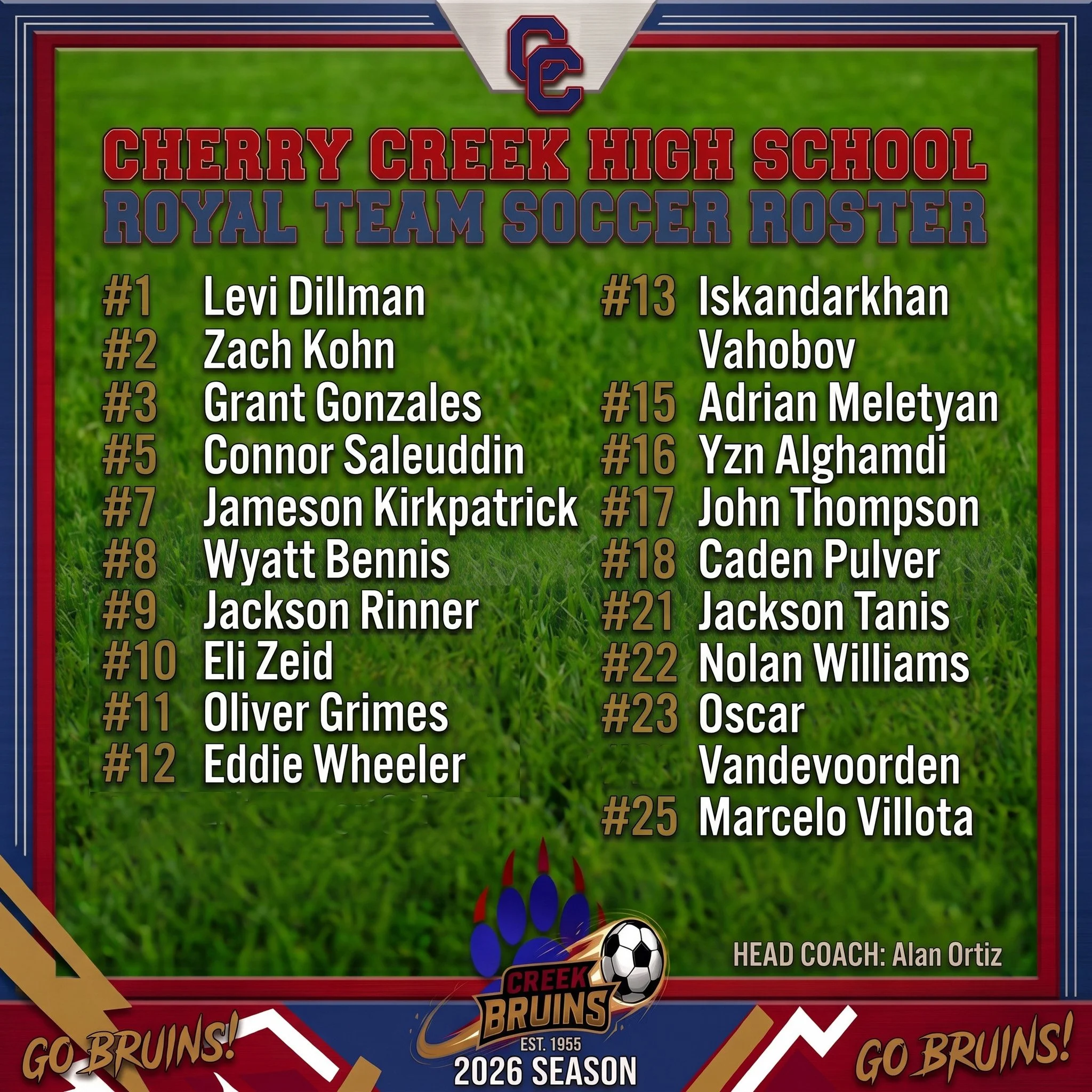 Royal Team Roster and Game Schedule. Go Creek! ⚽🐻