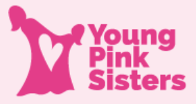 Logo for Young Pink Sisters featuring two pink dresses forming a heart