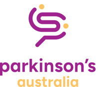 Logo of Parkinson's Australia with a purple and orange design and text.