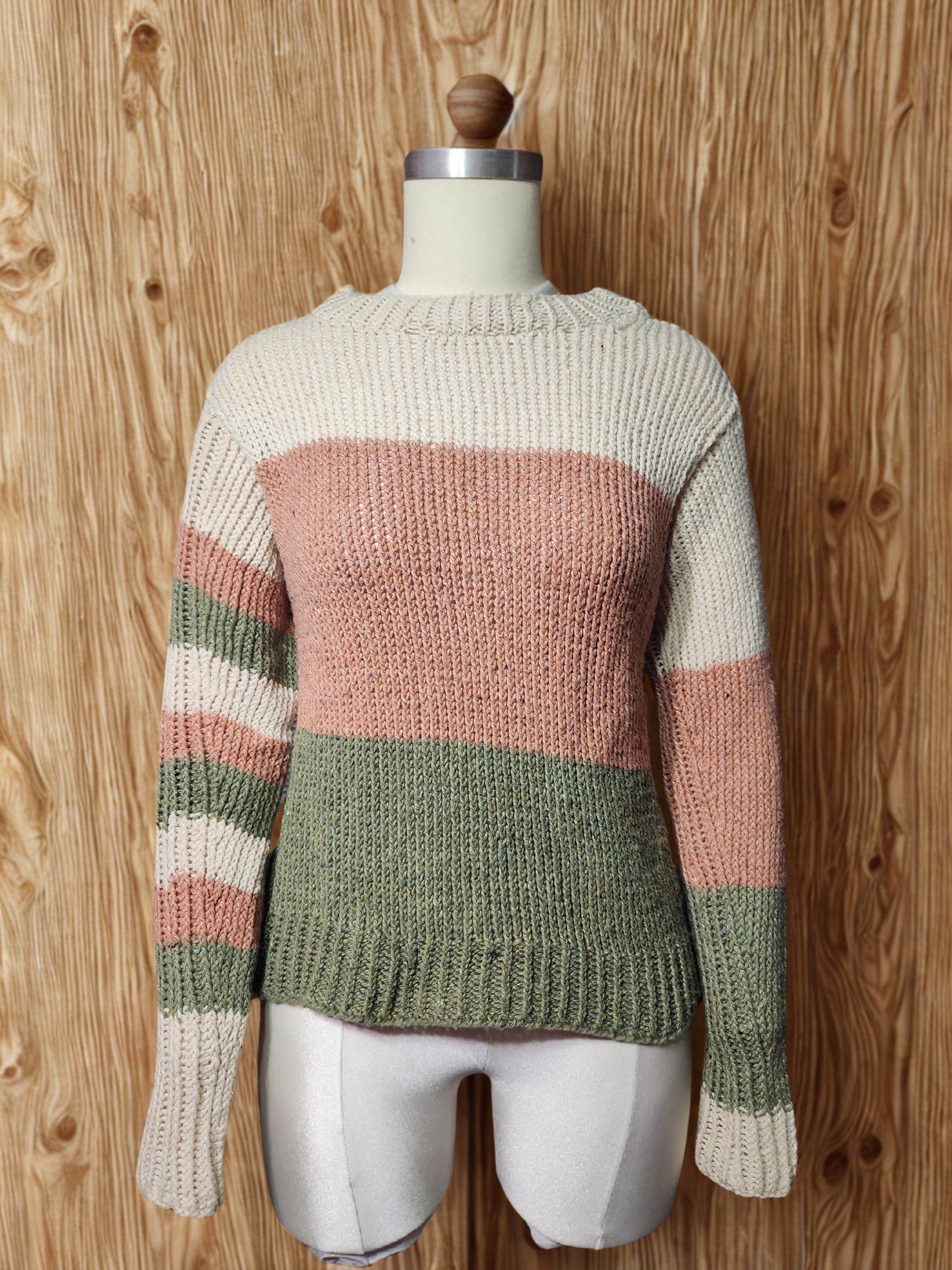 Handmade color block knit sweater front view by Jasmyn Steele